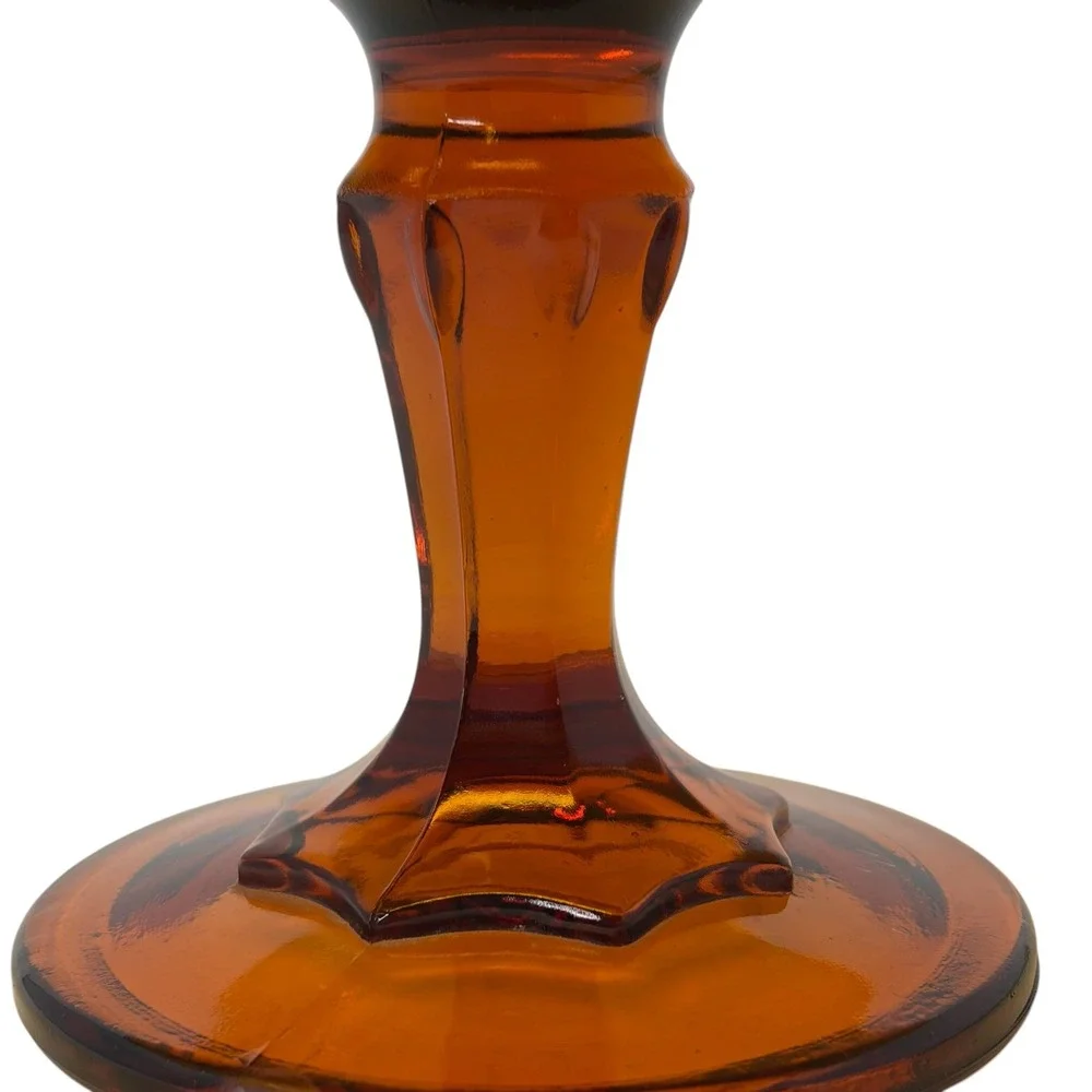 Vintage Indiana Glass Amber Teardrop Pedestal Cake Stand 10.75