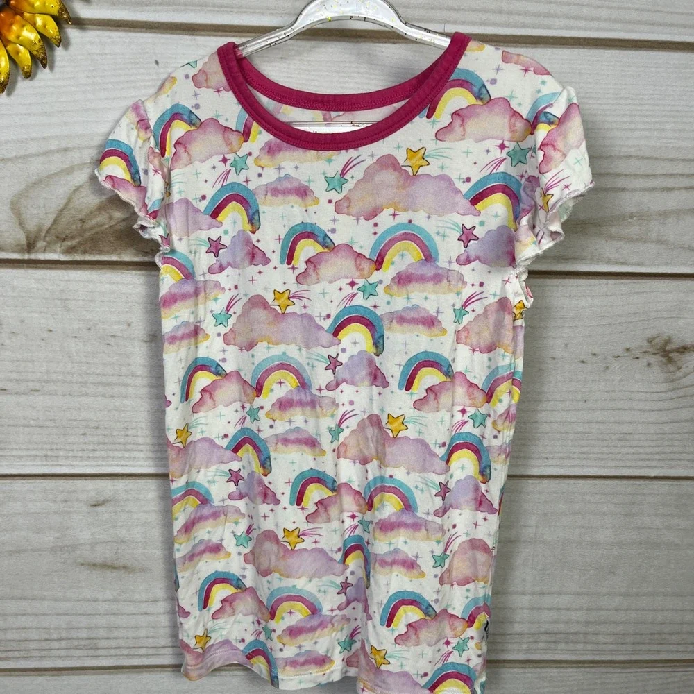 Birdie Bean Kids Rainbow Cloud Bamboo Viscose Pajama Set Pink Ruffle Shorts 7Y