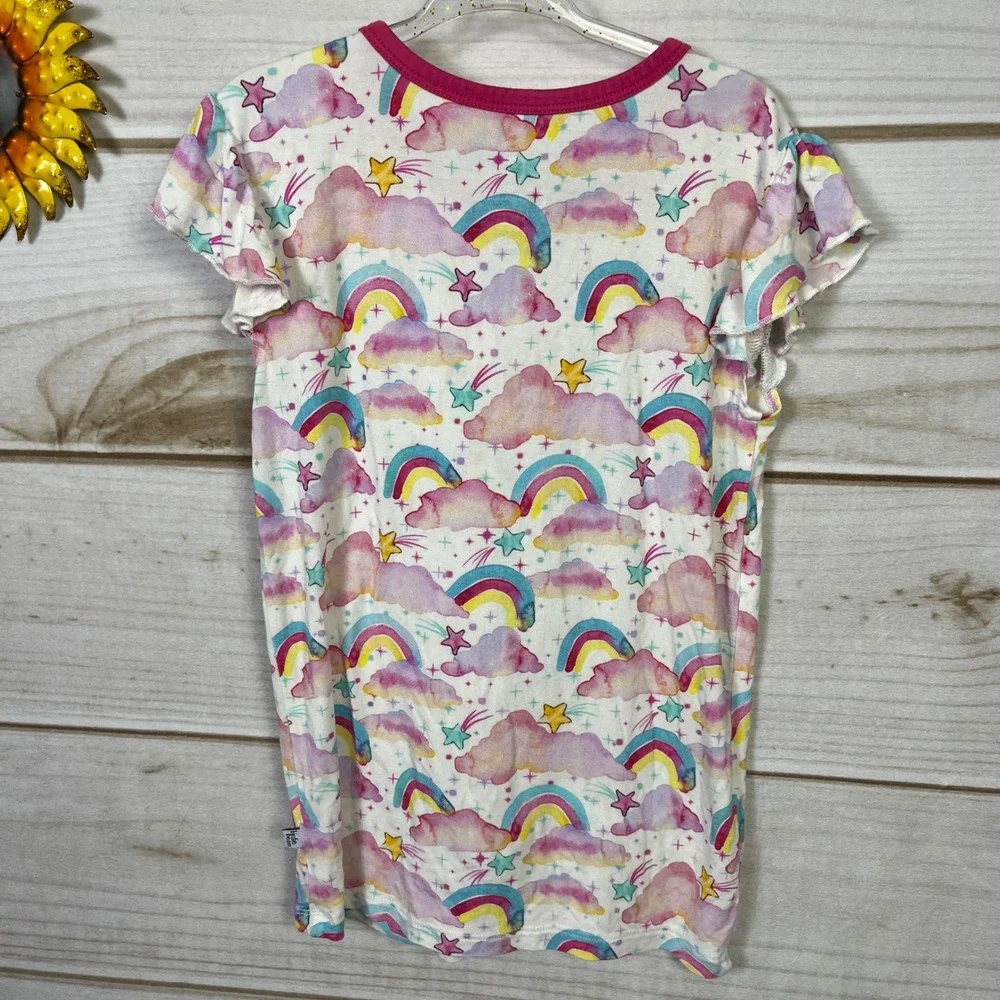 Birdie Bean Kids Rainbow Cloud Bamboo Viscose Pajama Set Pink Ruffle Shorts 7Y