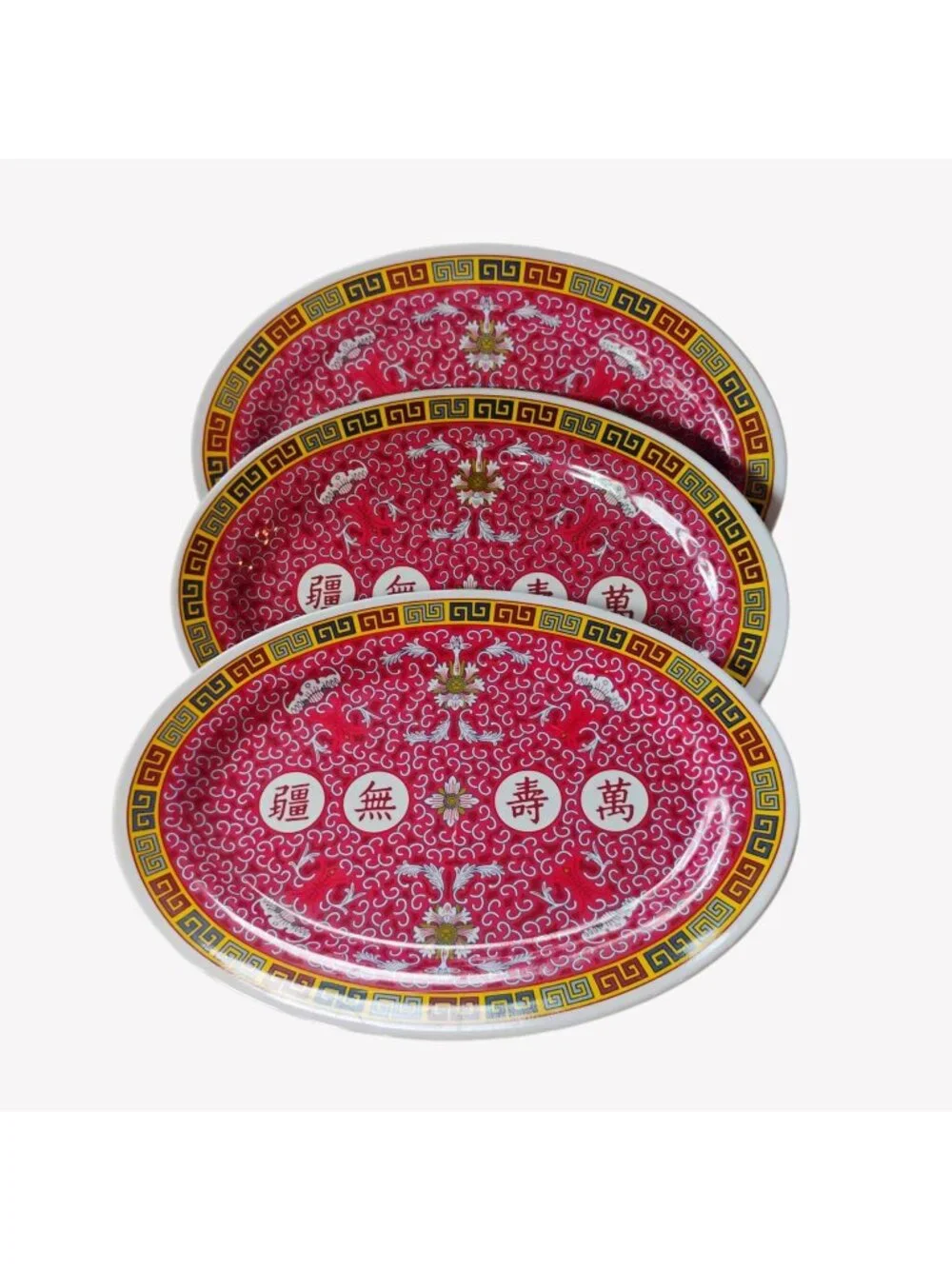 Set Of 3 Vtg Chinese Longevity Pattern Melamine Oval Platters 14