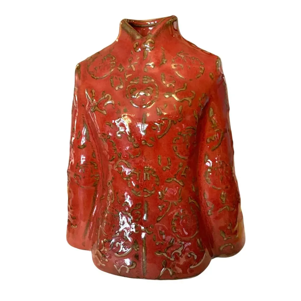 Vintage World Market Traditional Asian Jacket Shaped Ceramic Vase Red 8,5