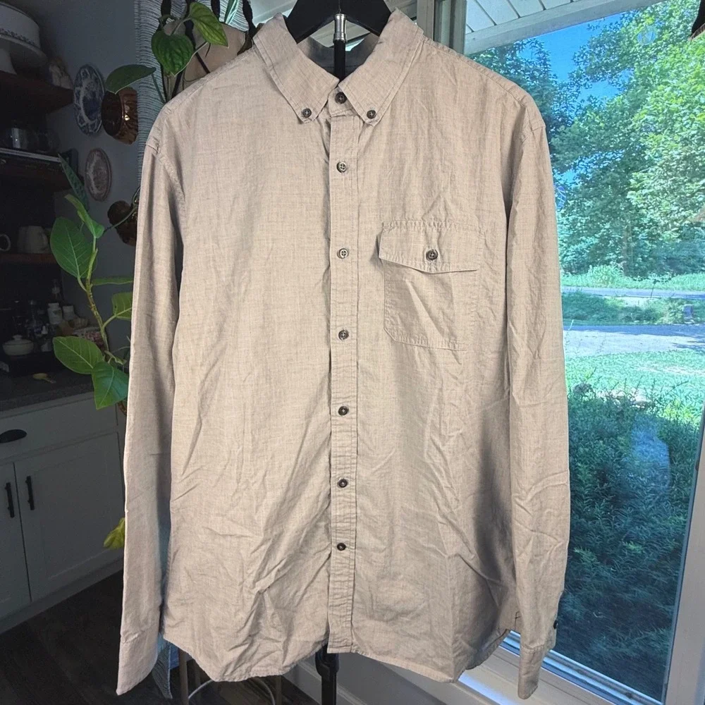 Banana Republic Mens Gray Cotton Button Down Shirt Long Sleeve Size L 16-16.5