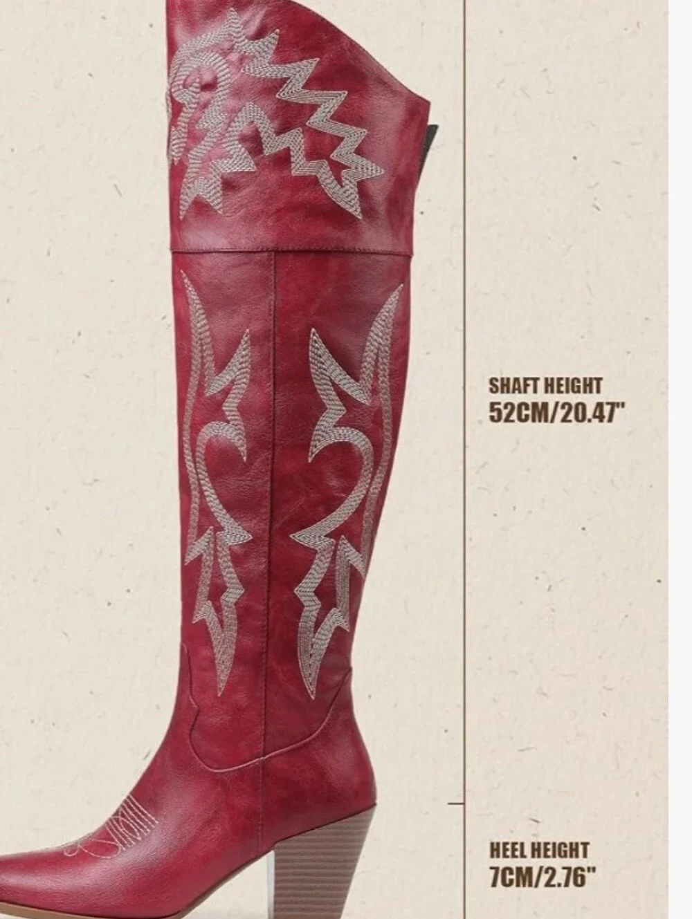 Women's Red Western  Thigh-High Boots with Embroidered Design Sz 10.5 Nwt