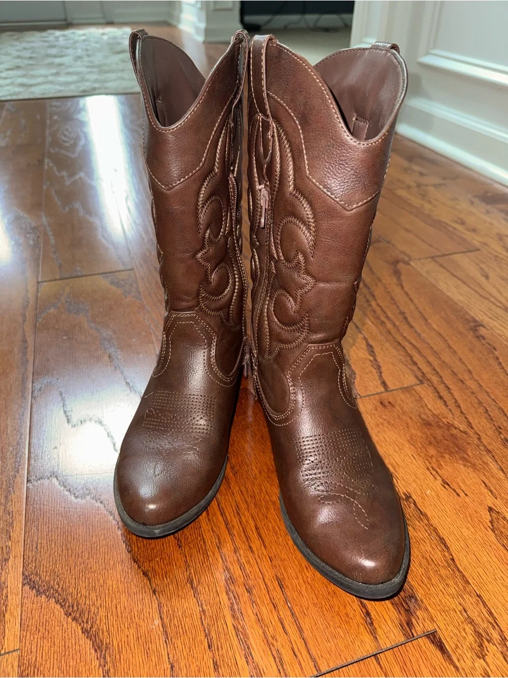 Cat & Jack Brown Girls' Western Riding Boots Size 5 Excellent Condition