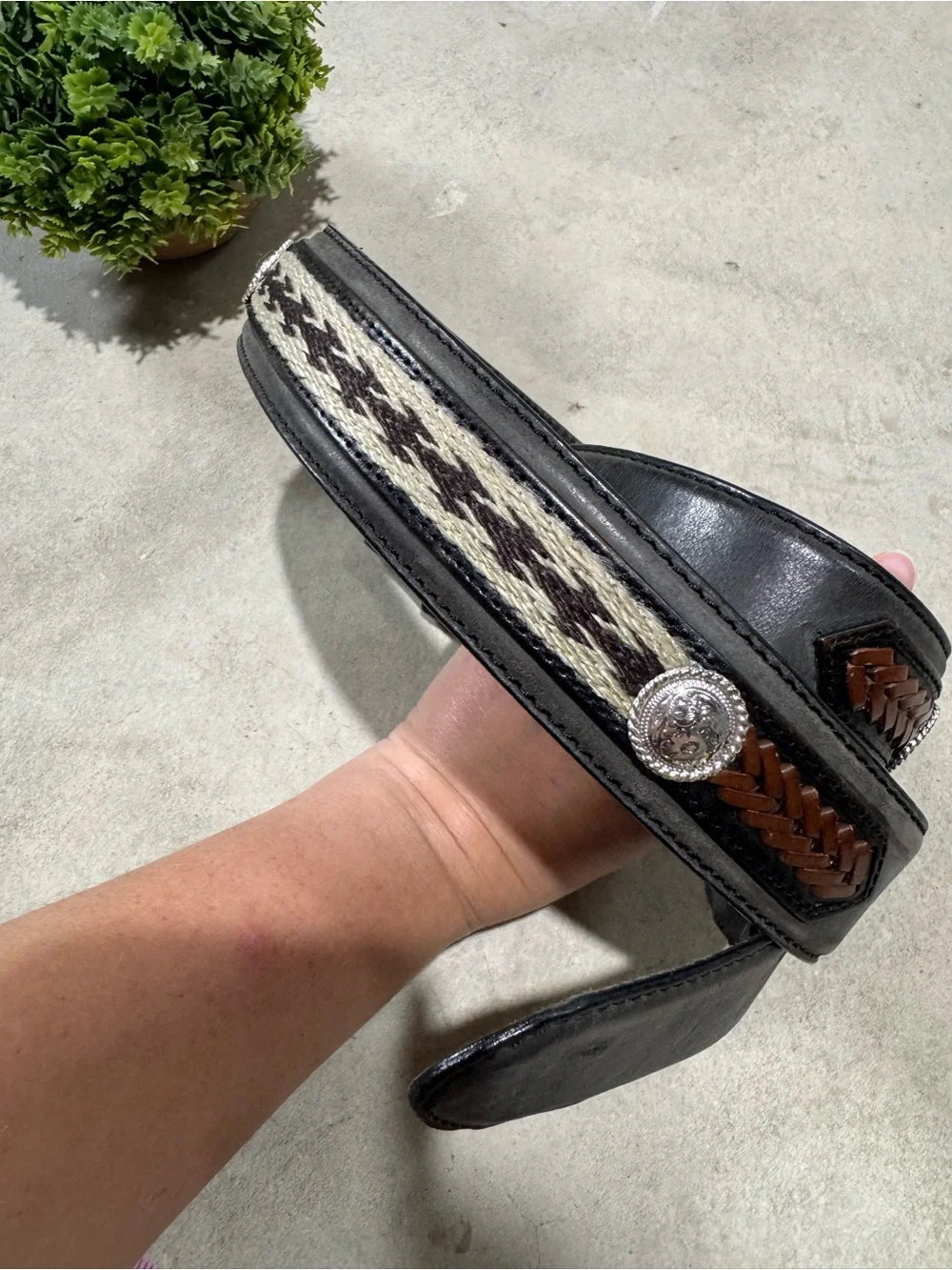 Tony Lama Horse Hair Leather Belt Men Size 42 Black Leather Western Cowboy Rodeo