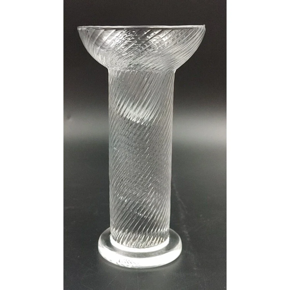 Riekes Crisa Crystal Optic Swirl Ball Taper Candle Holder Hand Blown in Italy