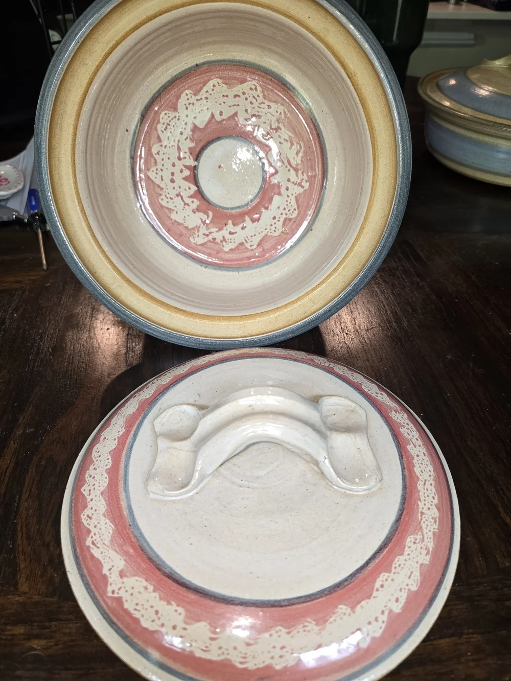 Handcrafted Ceramic Covered Casserole - Blue & Beige