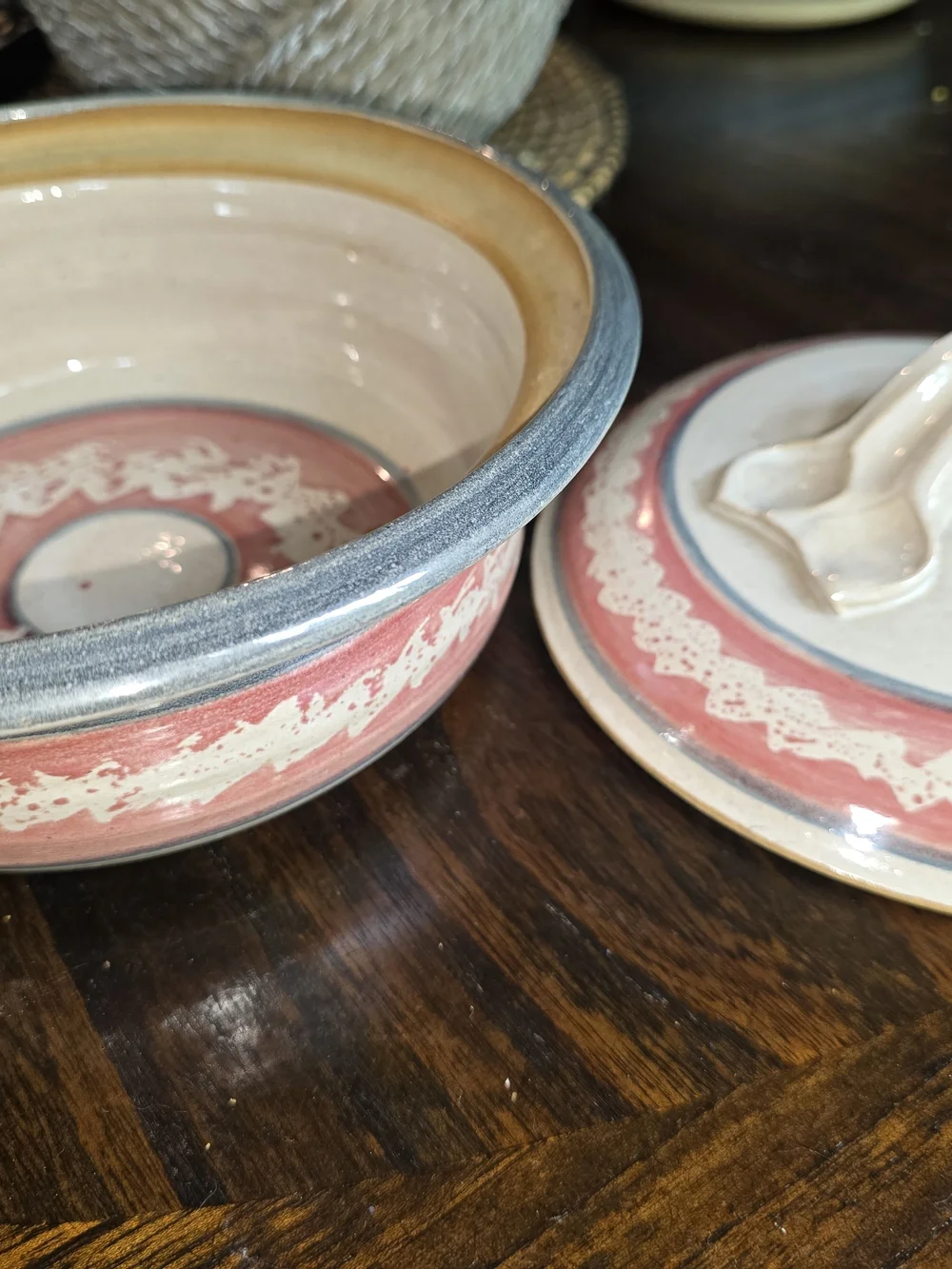 Handcrafted Ceramic Covered Casserole - Blue & Beige