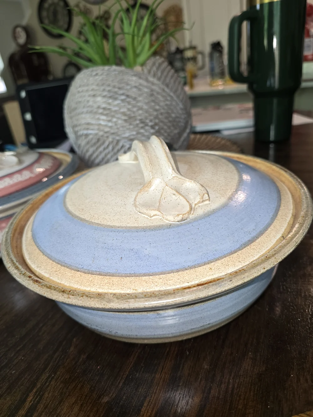 Handcrafted Ceramic Covered Casserole - Blue & Beige