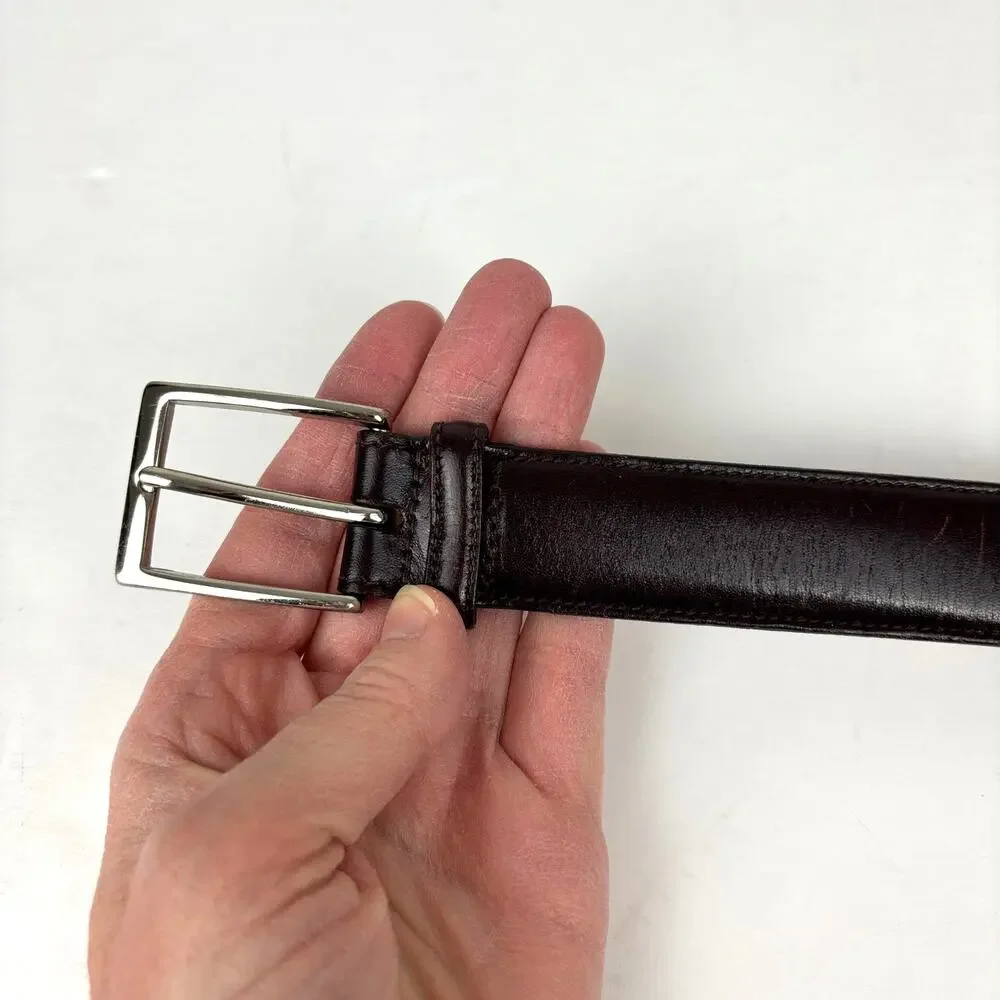 Brooks Brothers Leather Belt 38 Silver Buckle Deep reddish-brown