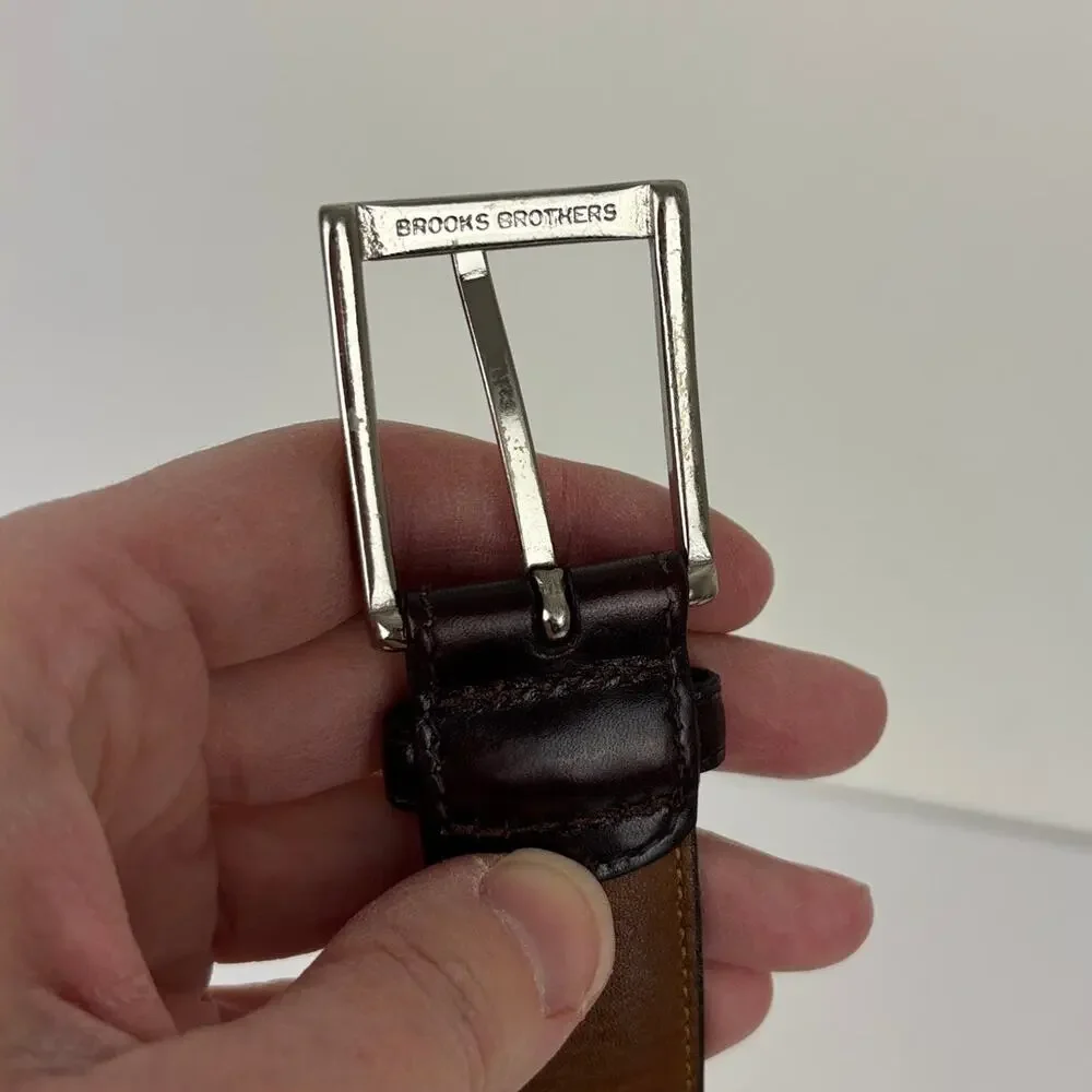 Brooks Brothers Leather Belt 38 Silver Buckle Deep reddish-brown