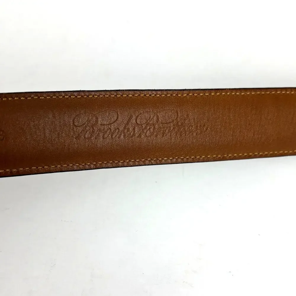 Brooks Brothers Leather Belt 38 Silver Buckle Deep reddish-brown