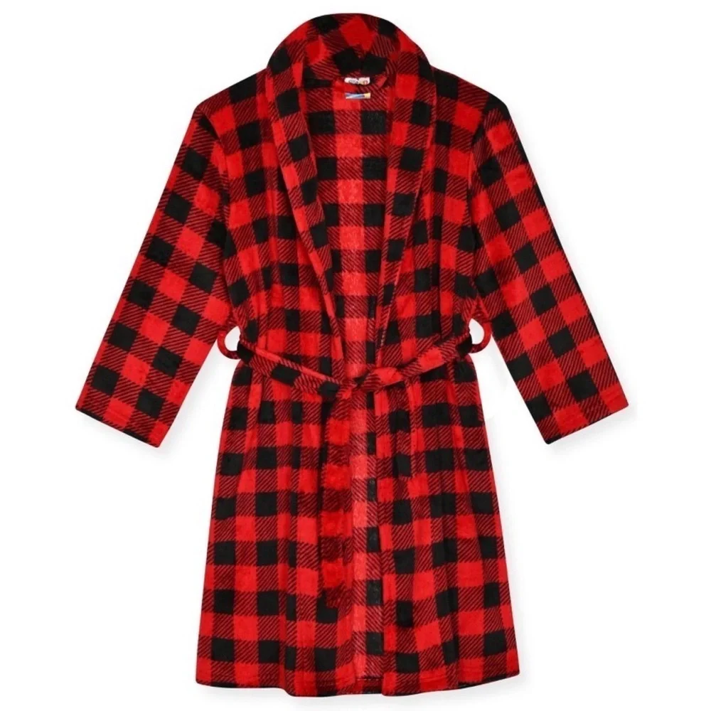 WONDERSHOP OEKO-TEX FLANNEL FLEECE ROBE - RED/BLACK SIZE 4 (NEW WITH TAGS)