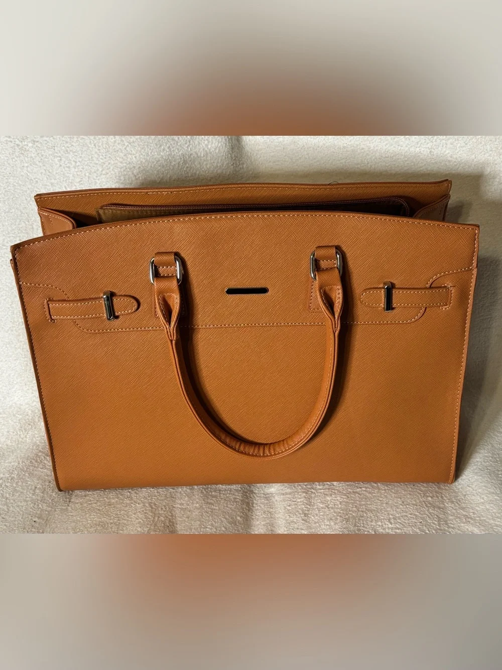 Laptop Tan Leather Tote Bag with Top Handles,water proof lightweight