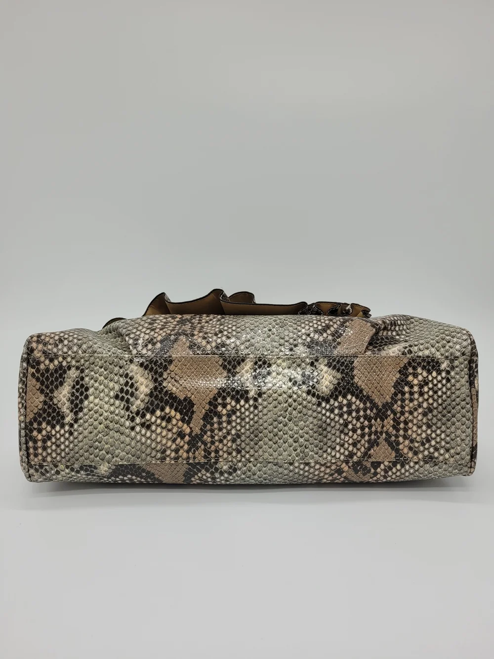 Nicole Miller Faux Snakeskin Top Handle Bag Ruffle Beige Black Python Y2K Purse