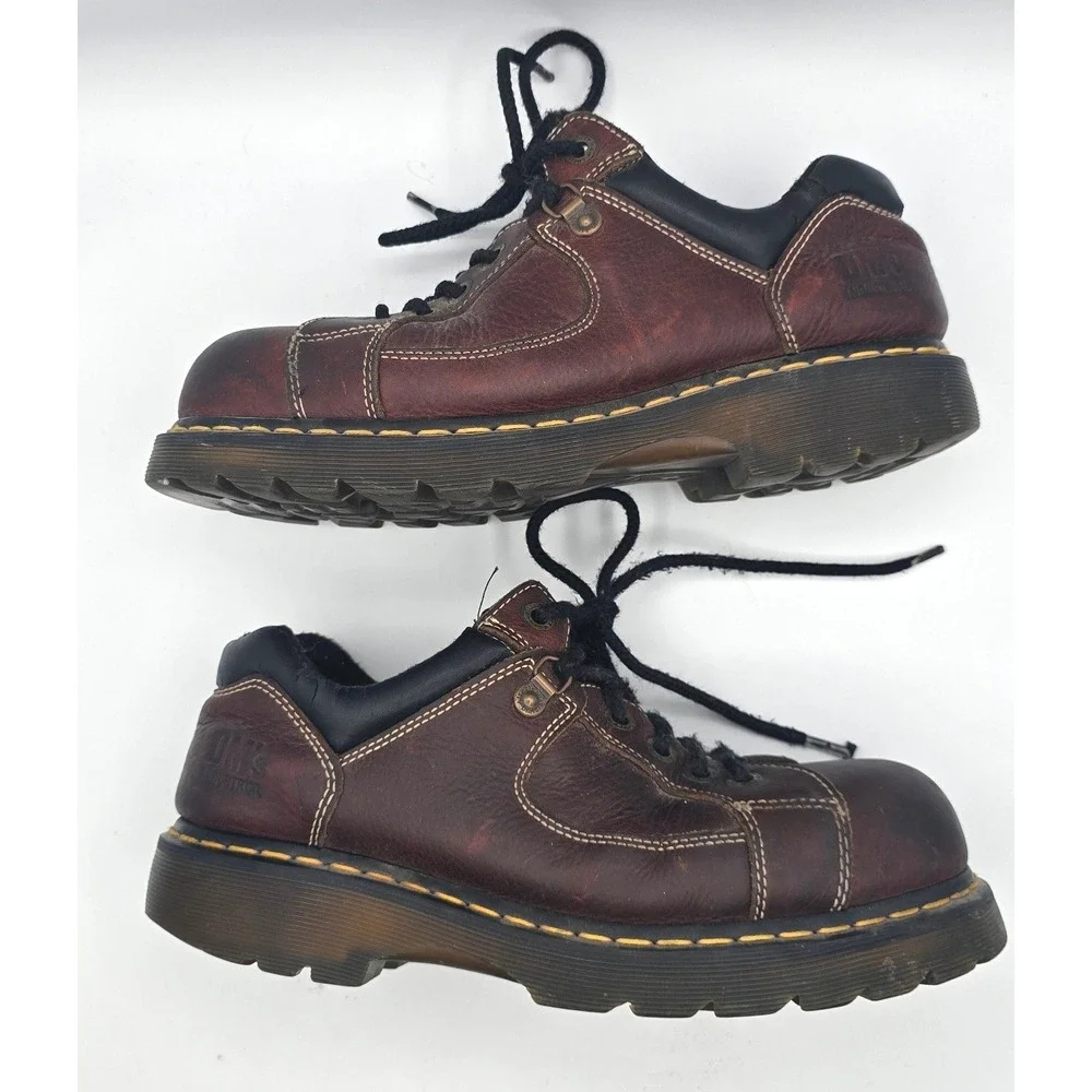 Dr. Martens 7A12 Steel Toe Work Shoes Mens 11 Brown Leather Low Top Boots Y2K