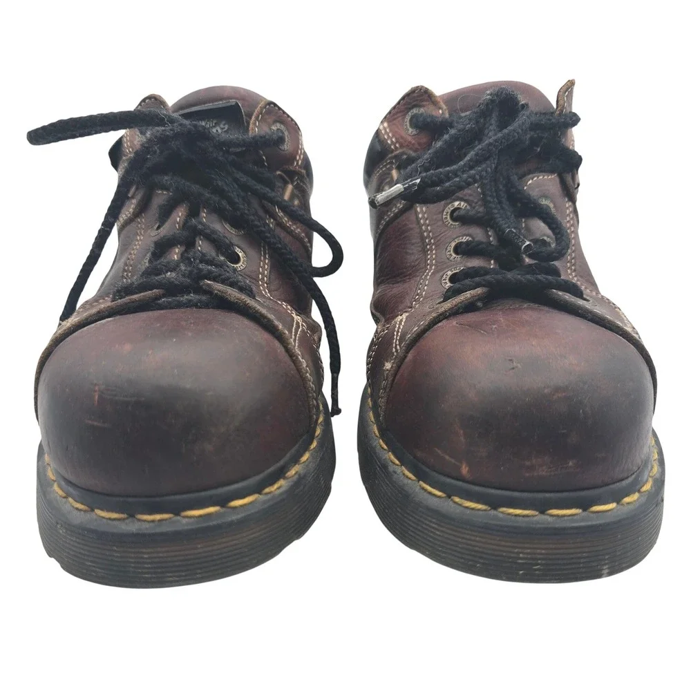 Dr. Martens 7A12 Steel Toe Work Shoes Mens 11 Brown Leather Low Top Boots Y2K