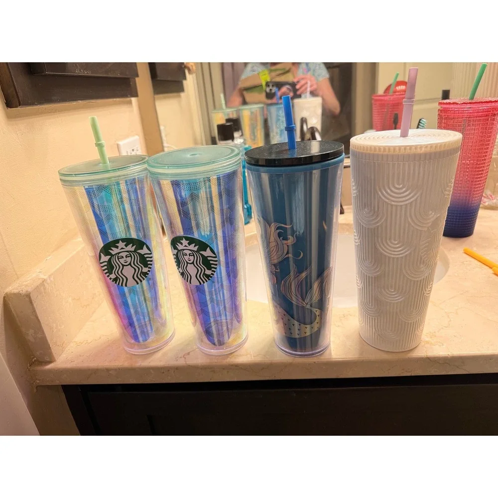 Starbucks Mermaid Color Tumbler Lot 4 Ocean Siren Pearl Shell Iridescent 24 oz