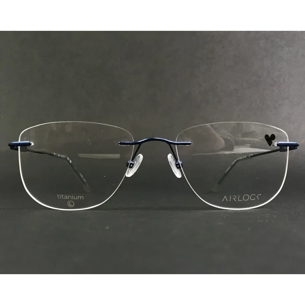 Airlock Eyeglasses Frames Crop 202 414 Blue Rimless Square Titanium 53-18-145