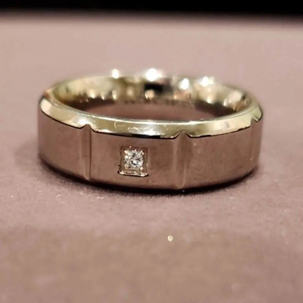 Geoffrey Beene Stainless Steel Beveled Polished Edge CZ Comfort Fit Ring