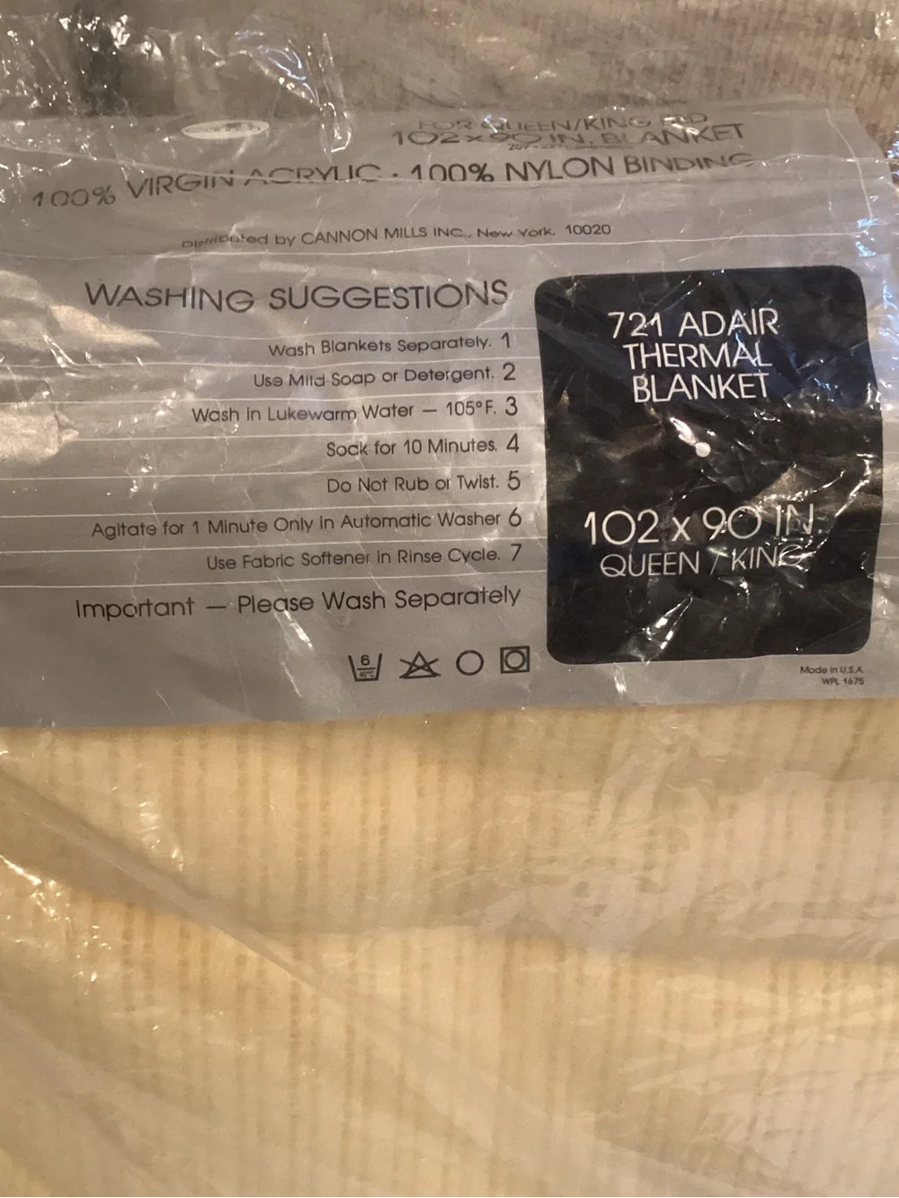Cannon Adair Thermal Blanket Queen King 102x90 Yellow Acrylic Vintage NOS USA