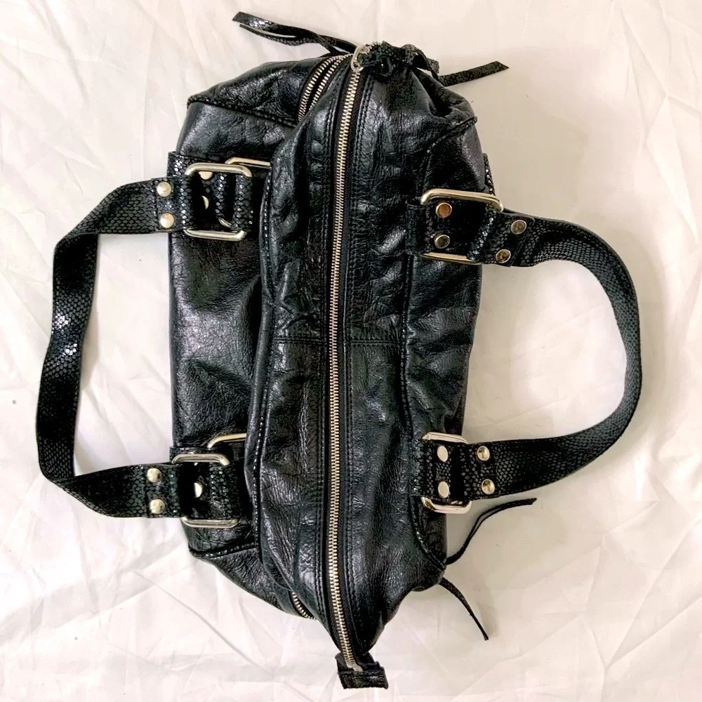 Python Embossed Leather Satchel Shoulder Bag