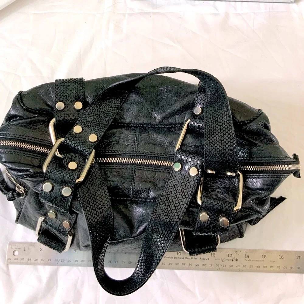 Python Embossed Leather Satchel Shoulder Bag
