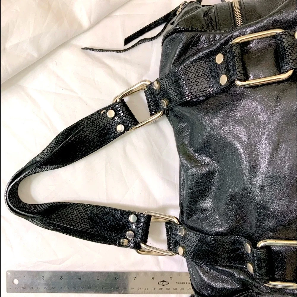 Python Embossed Leather Satchel Shoulder Bag
