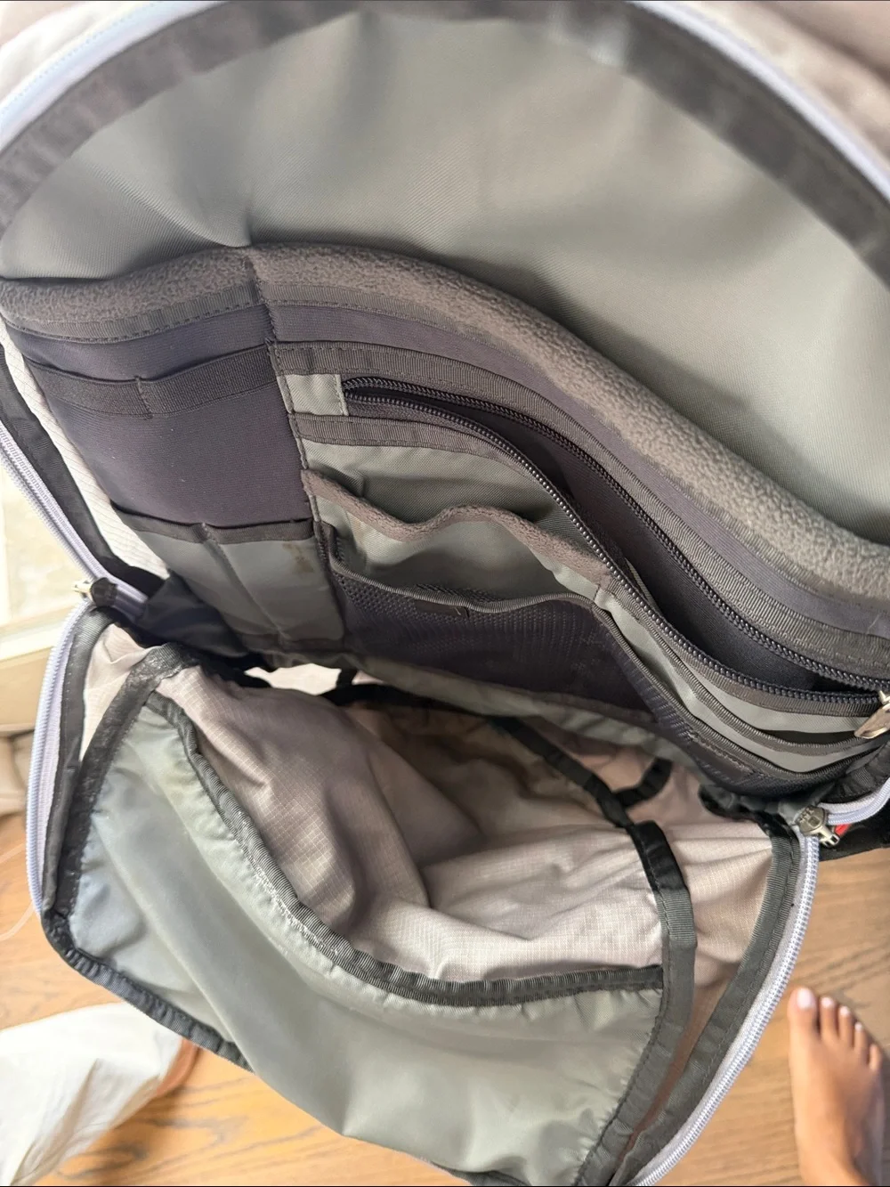 The North Face Gray Backpack with Neon Pink Accents