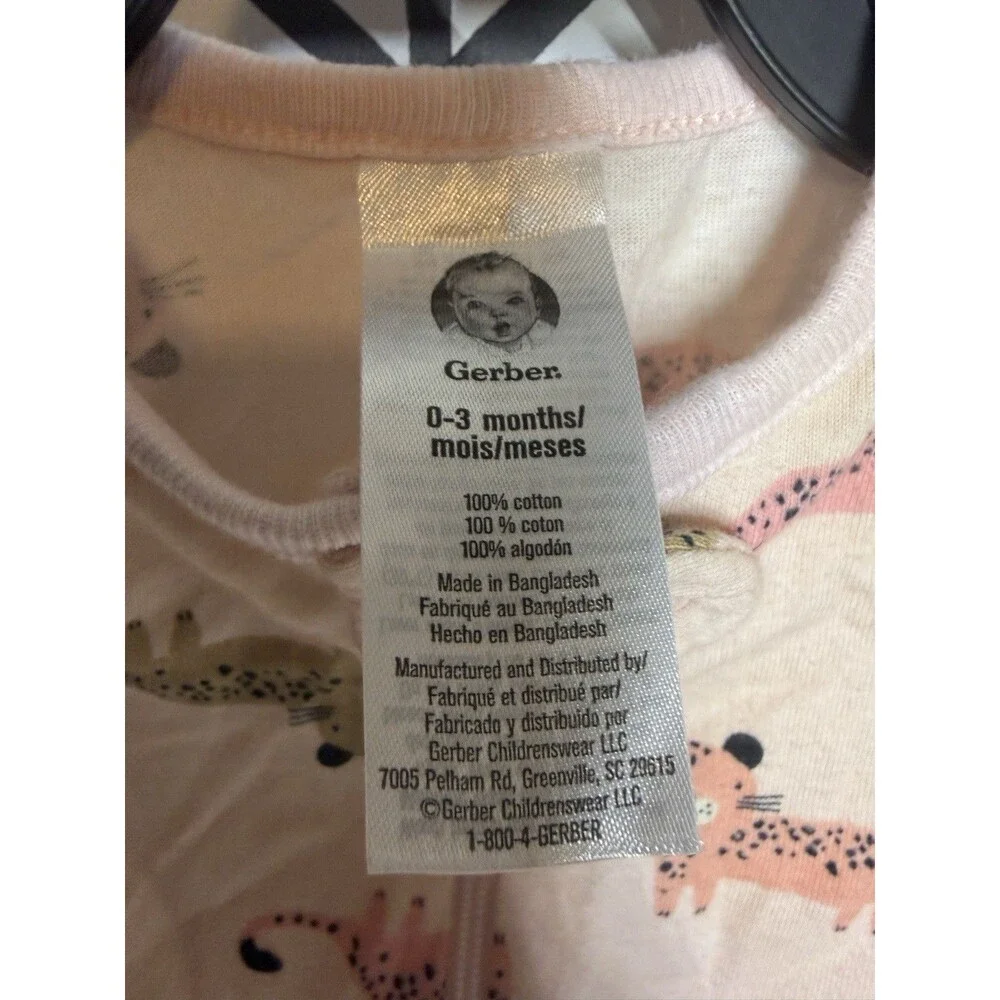 Carter’s Pink Brown Lion Leopard 2Pc Zipper Cotton Sleepers Baby Girl 0-3M 6034