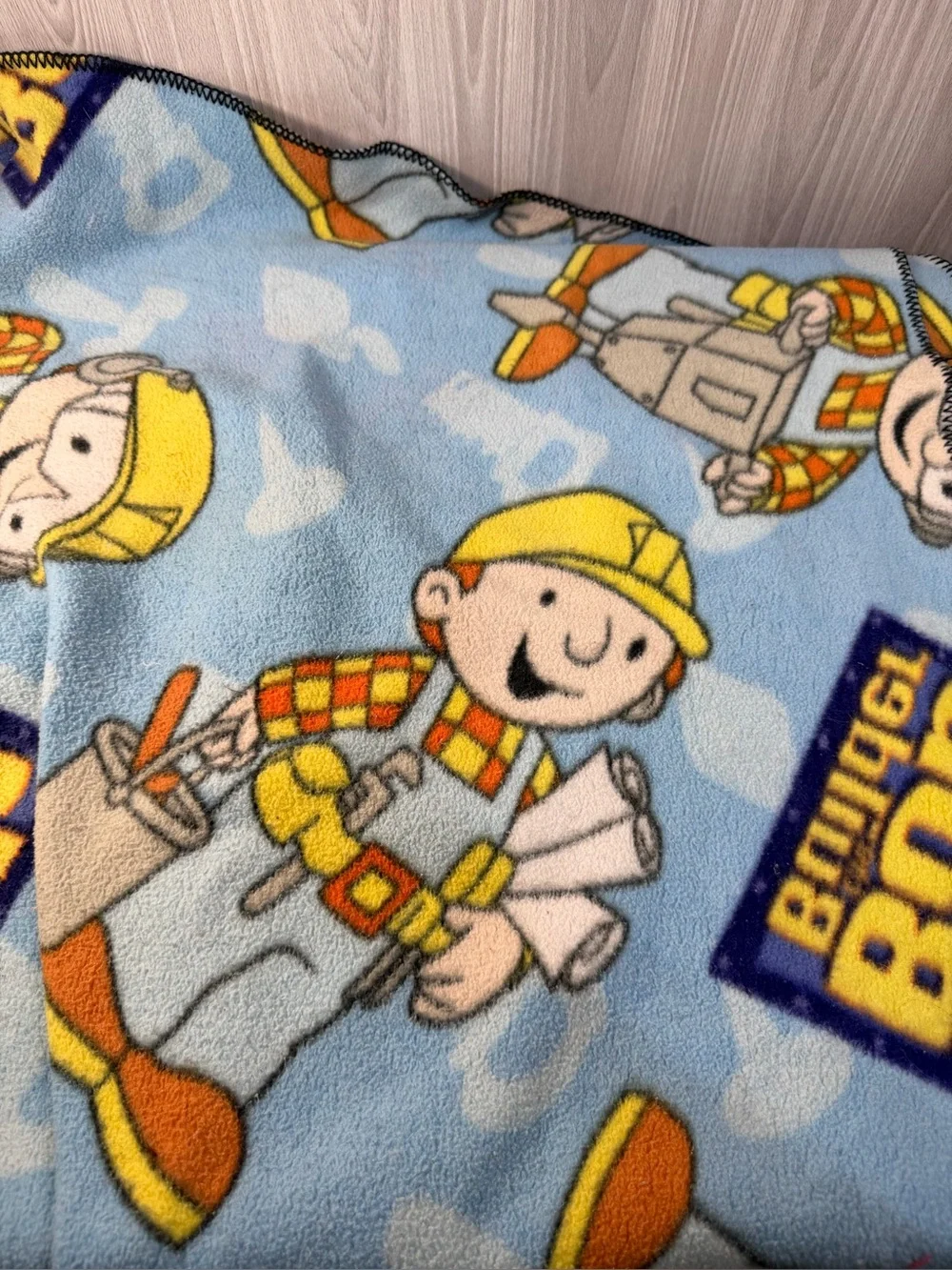 Bob the Builder Fleece Throw Blanket Y2K Vintage Kids Cartoon Bedding 40x50