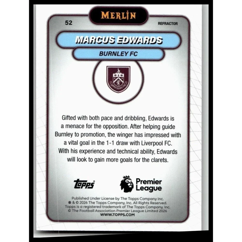 2026 Merlin Premier League #52 Marcus Edwards Refractor
