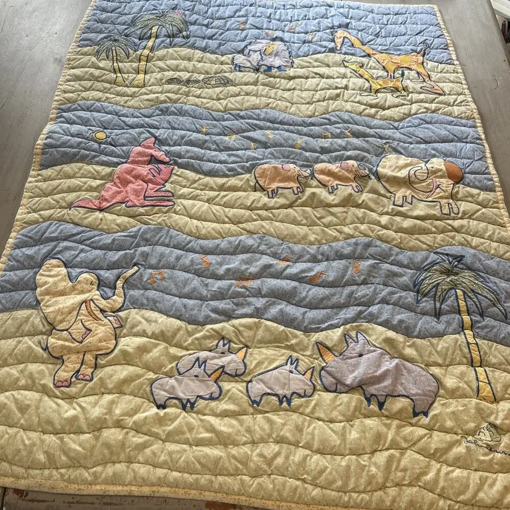 Carters John Lennon Animal Musical Parade Baby Crib Blanket Green Blue Safari B