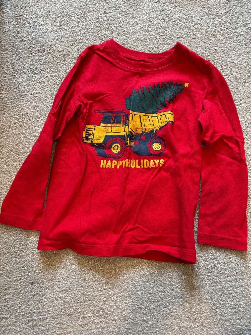 OshKosh B'gosh Red Holiday Long-Sleeve Tee with Yellow Truck & Green Tree