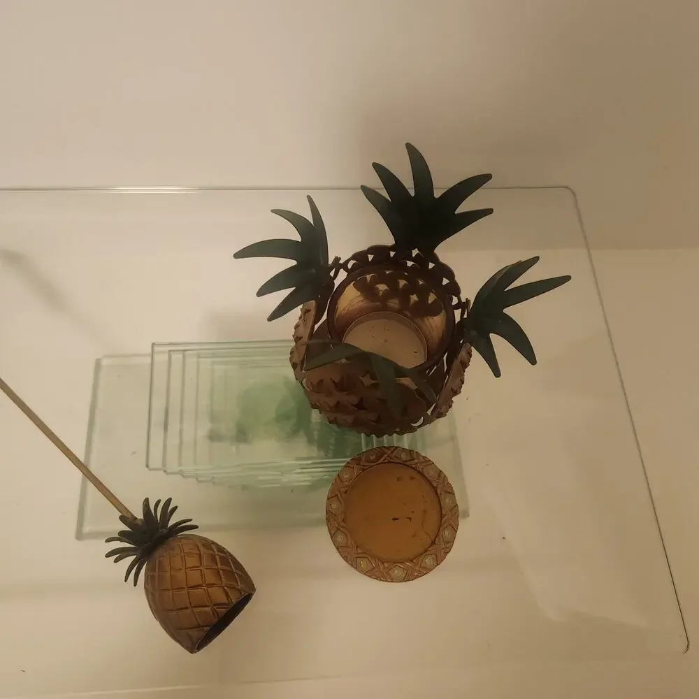 Vintage Brass Metal Party Lite Candle Holder with Snuffer Pineapple