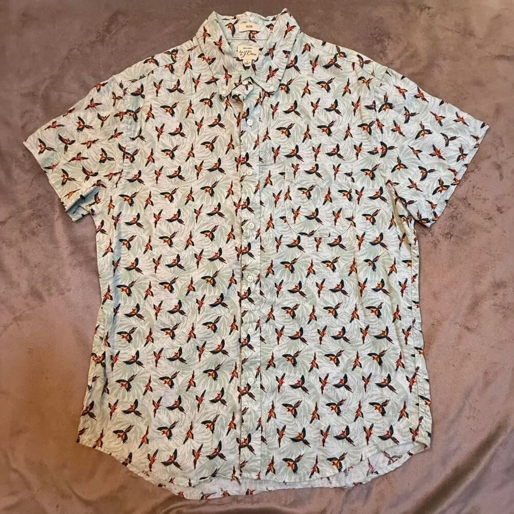 J.Crew multicolored linen parrot button down shirt Size L - 0301