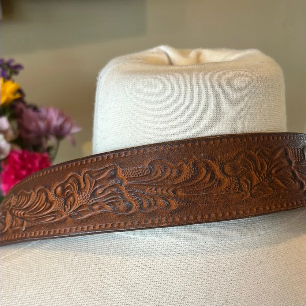 Vintage Brown Embossed Leather Belt