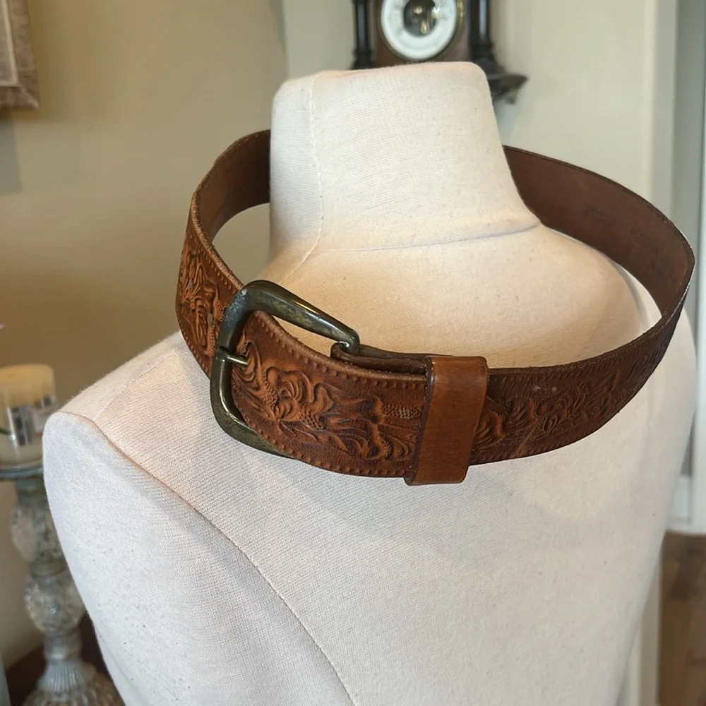 Vintage Brown Embossed Leather Belt