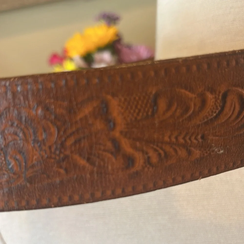 Vintage Brown Embossed Leather Belt
