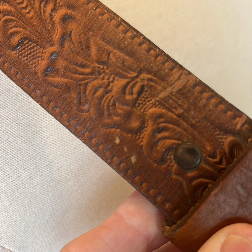 Vintage Brown Embossed Leather Belt