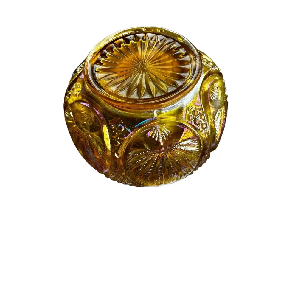 Vintage Fenton Rose Bowl Marigold Orange Tree Carnival Glass Candle Holder