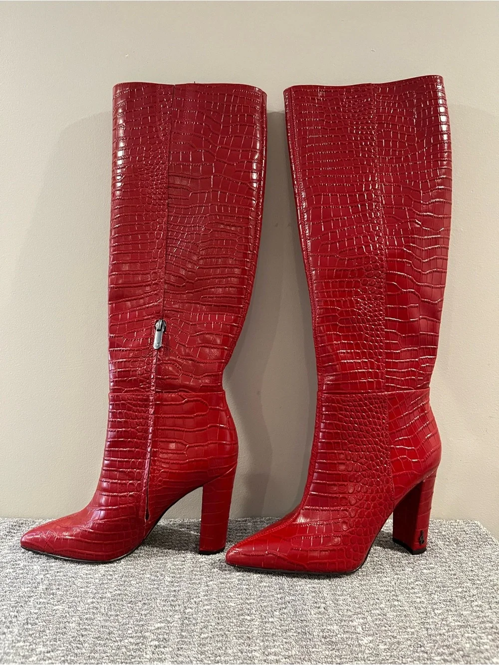 Sam Edelman Women’s Raakel Red Croc-Embossed Over-the-Knee Pointed Toe Boots