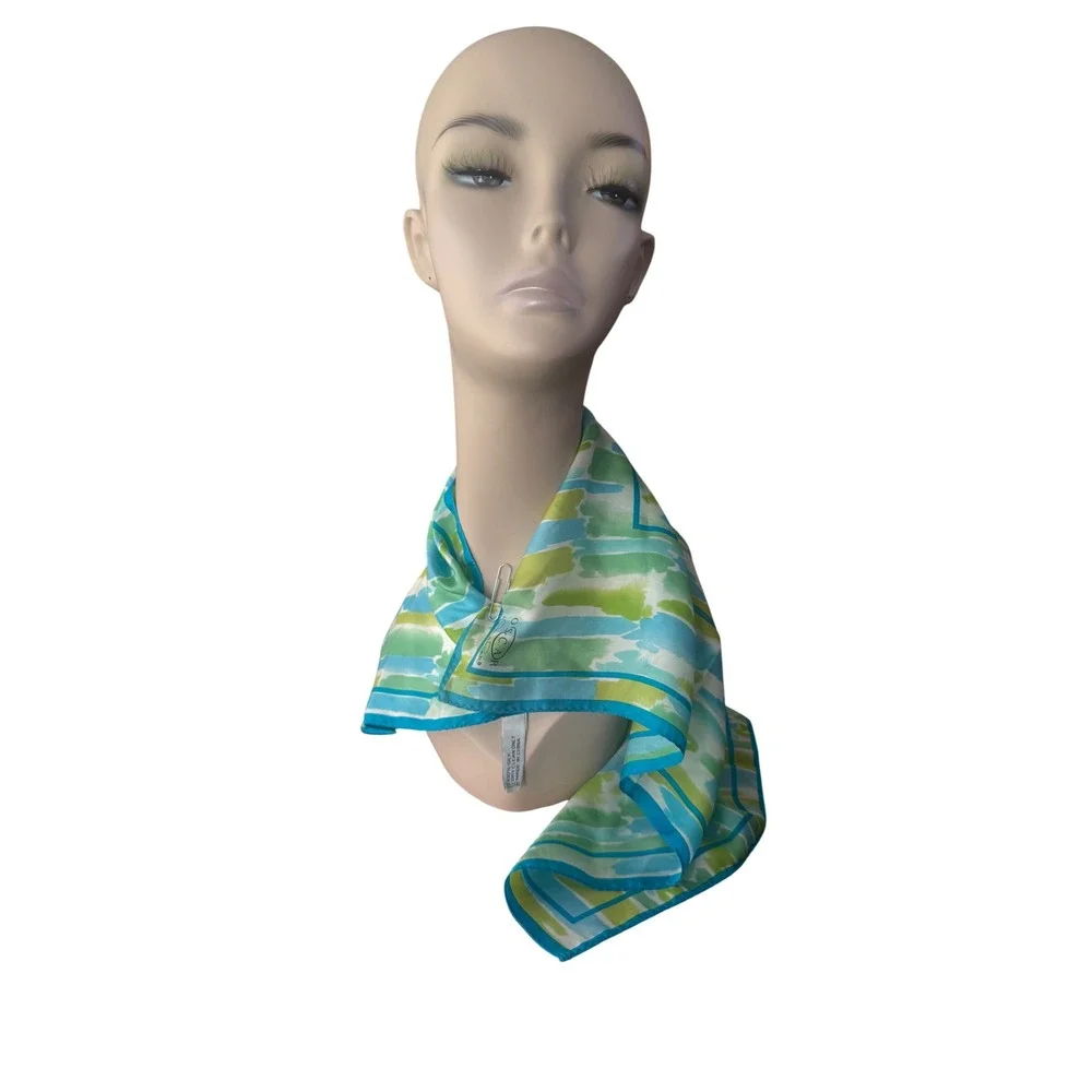 Oscar by Oscar de la Renta Vtg Silk 80's Scarf Blue Green Watercolor Square 21