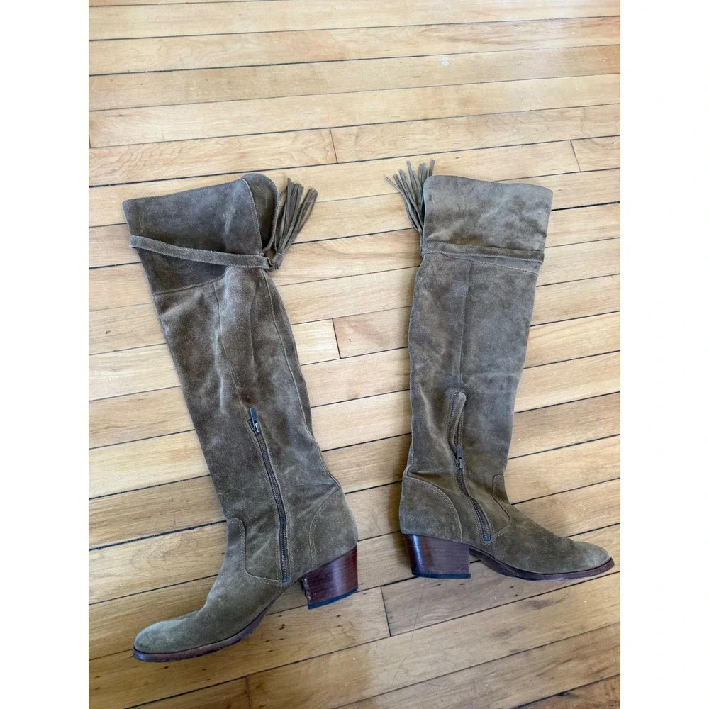 Frye Beige/khaki suede leather molly tassel over the knee‎ boots hippie boho
