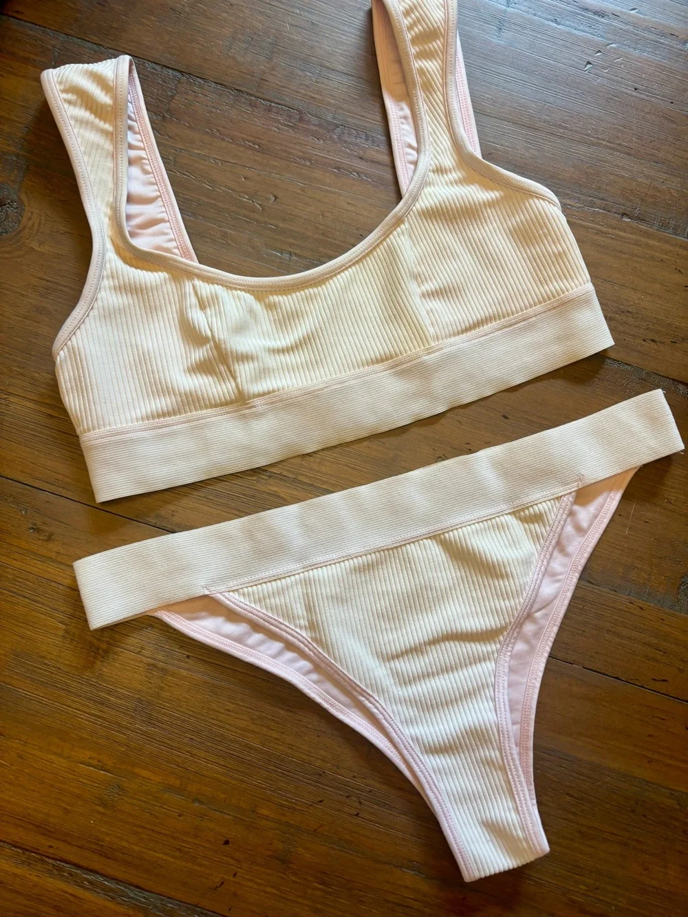 Frankie’s bikinis pink ribbed bikini set