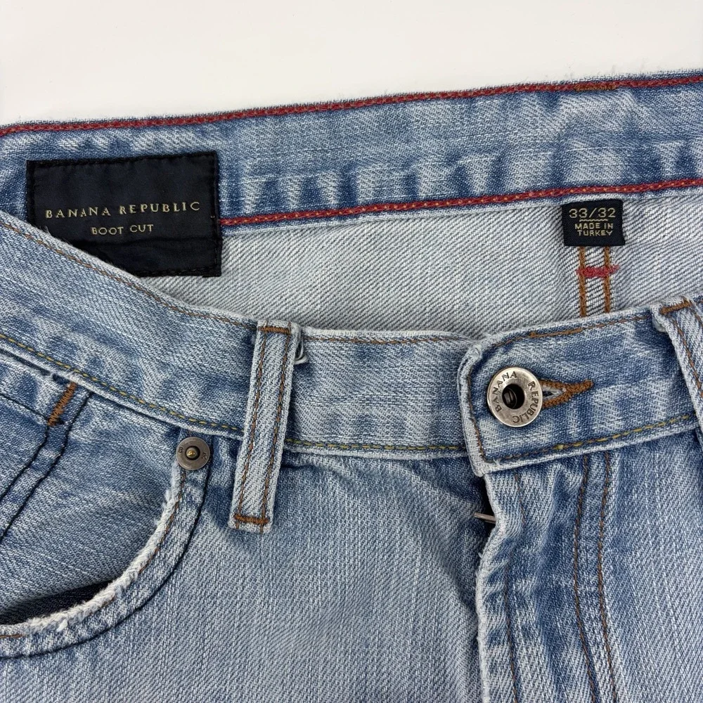 Banana Republic Men's Blue Denim Boot Cut Jeans 33x32 (Fits 33x30) Distressed