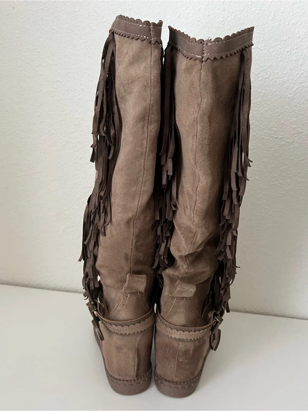 VERY G-Brown Fringe Suede Knee-High Boots - Women's