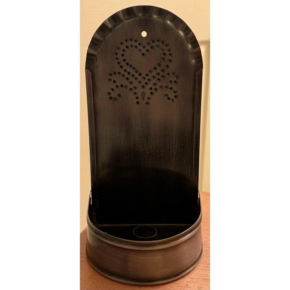 Punched Metal Wall or Table Sconce for Taper‎ Candle Heart Design 9.75