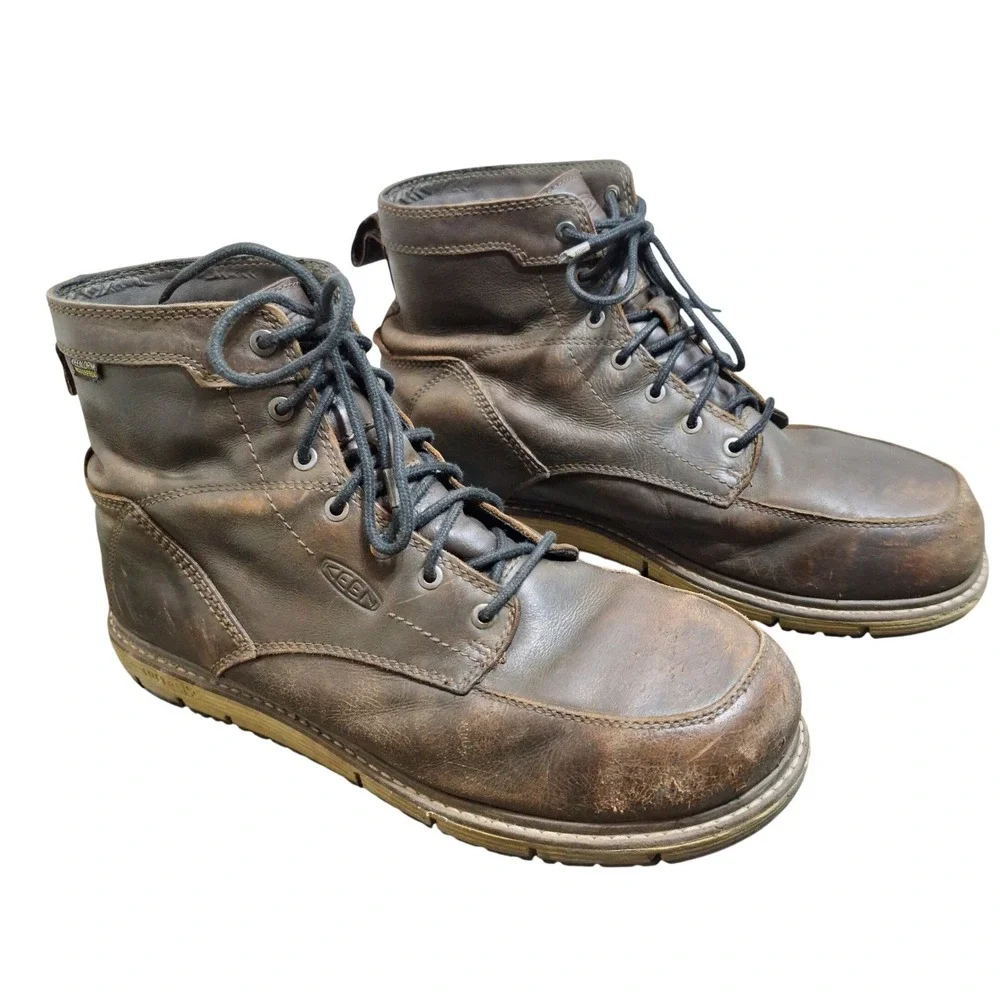 KEEN Men's Size 12 D Utility Steel Toe Waterproof Work Boots Brown Leather