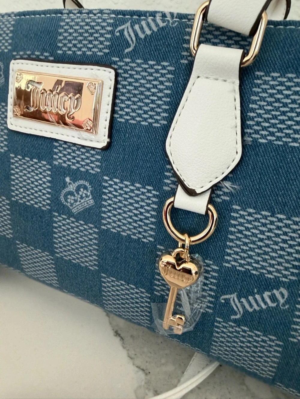 Juicy Couture Denim Satchel – NWT – Gold Hardware, White Trim, Vintage Y2K Style